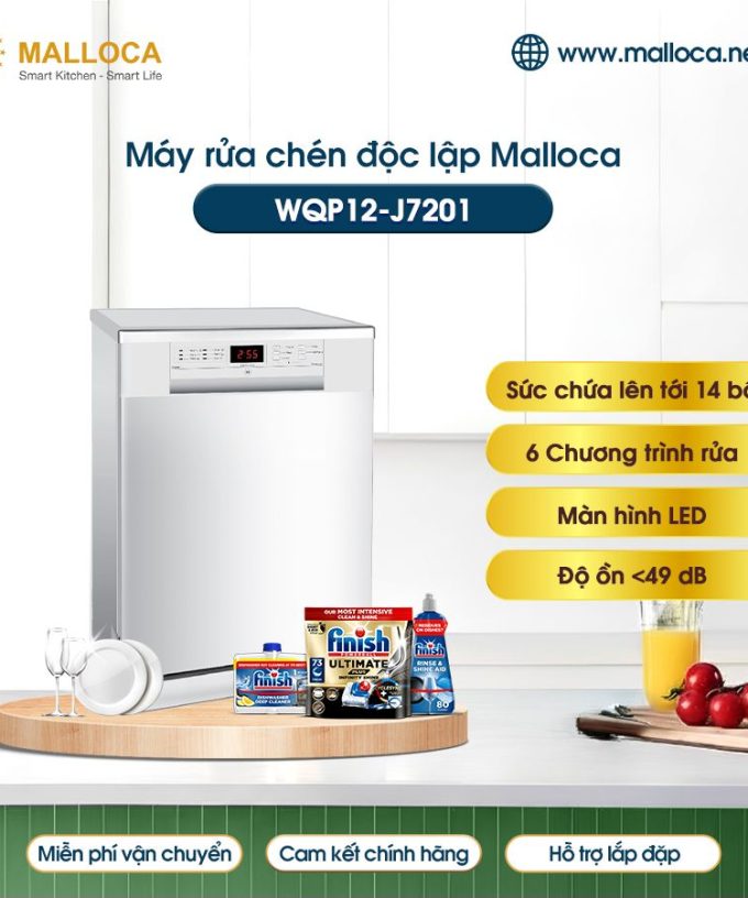Máy rửa bát độc lập Malloca WQP12-J7201
