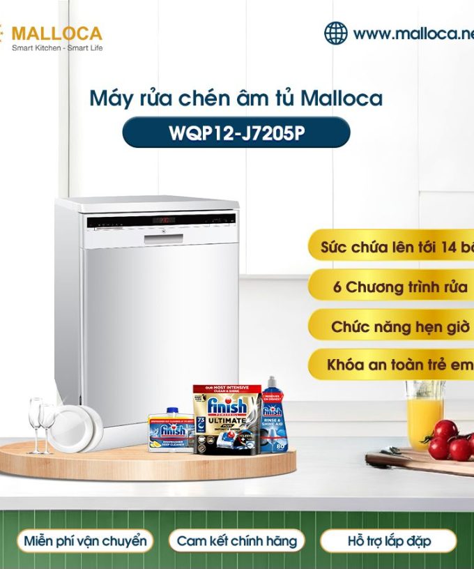 Máy rửa bát độc lập Malloca WQP12-J7205P