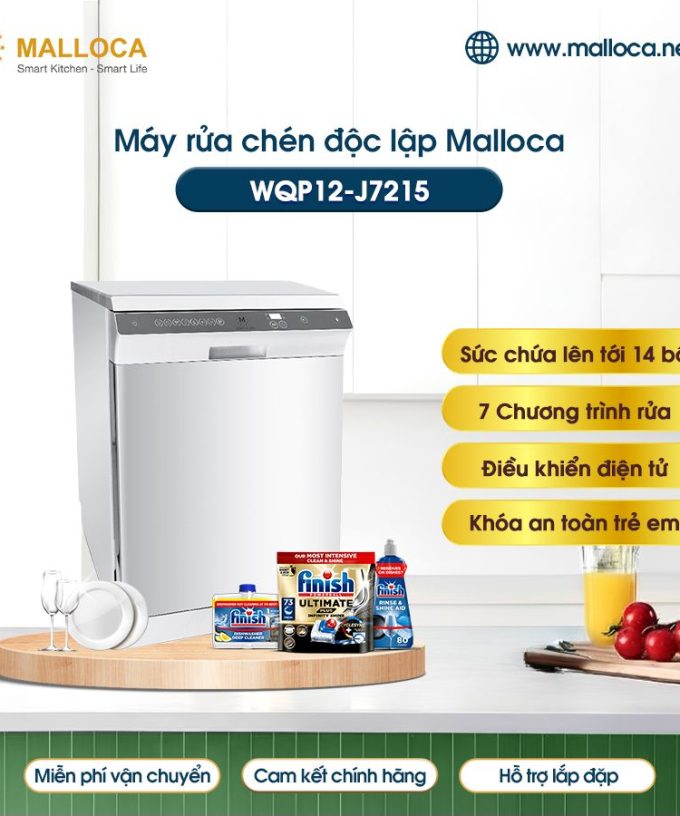 Máy rửa bát độc lập Malloca WQP12-J7215