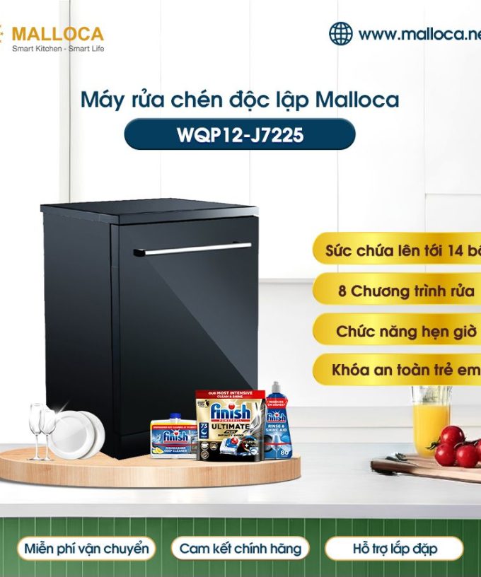 Máy rửa bát độc lập Malloca WQP12-J7225