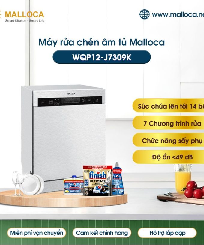 Máy rửa bát âm tủ Malloca WQP12-J7309K