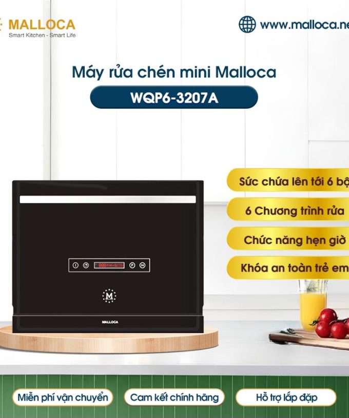 Máy rửa bát mini Malloca WQP6-3207A