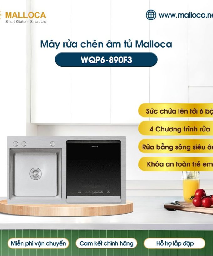 Máy rửa bát âm tủ Malloca WQP6-890F3