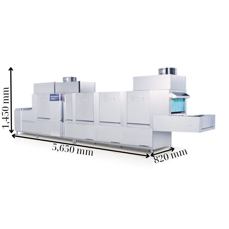 Kích thước máy rửa chén bát công nghiệp băng chuyền PRIME PMFE-1800 Kích thước máy rửa chén bát công nghiệp băng chuyền PRIME PMFE-1800