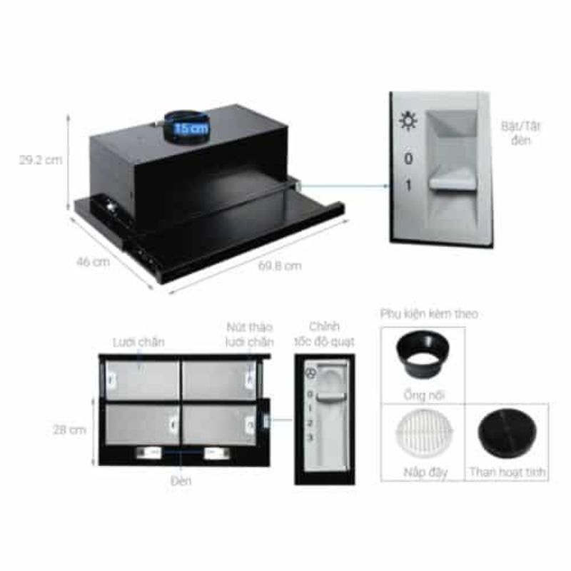 Cấu tạo máy hút mùi âm tủ Hafele HH-SG70A 533.89.021 Cấu tạo máy hút mùi âm tủ Hafele HH-SG70A 533.89.021