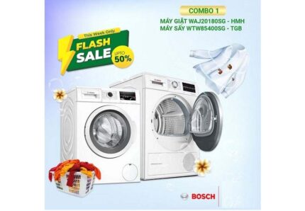 COMBO 1: Máy giặt 8kg Bosch WAJ20180SG + Máy sấy Bosch WTW85400SG