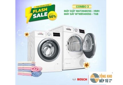 COMBO 3: Máy giặt Bosch WAT28482S (9kg)+ Máy sấy Bosch WTW85400SG