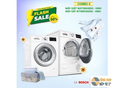 COMBO 4: Máy giặt 8 kg Bosch WAT286H8SG + Máy sấy Bosch WTW85400SG