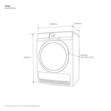 Máy sấy bơm nhiệt Electrolux 9kg EDH903R9WB 3 Kích thước máy sấy Electrolux EDH903R9WB