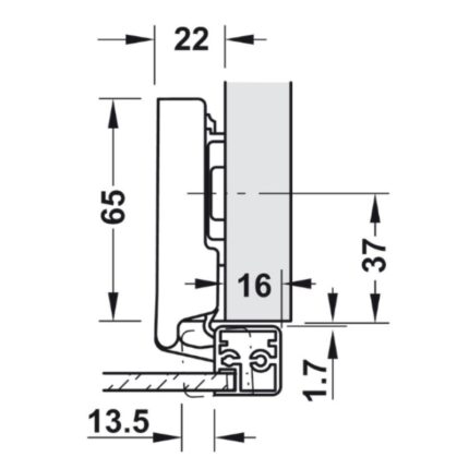 Kích thước của bản lề Metalla SM 110º trùm ngoài Hafele 315.26.710