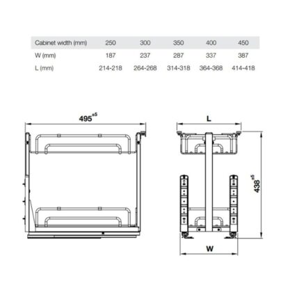Giá gia vị Inox 304 Hafele Omero 547.10.062 250mm 4 Kích thước giá gia vị Inox 304 Hafele Omero 547.10.062 250mm