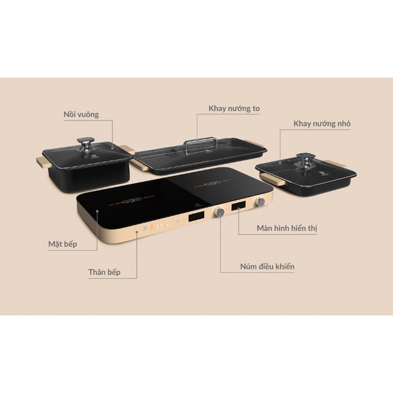 Thiết kế bếp từ đôi Hawonkoo MCEH-200-II-CF di động Thiết kế bếp từ đôi Hawonkoo MCEH-200-II-CF di động