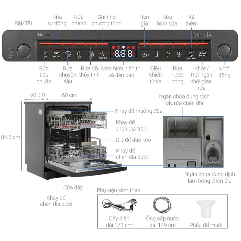 Kích thước máy rửa bát độc lập Bosch SMS4IKC62T Serie 4 Kích thước máy rửa bát độc lập Bosch SMS4IKC62T Serie 4