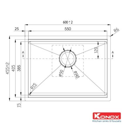 Kích thước chậu rửa bát Konox KN6046SU