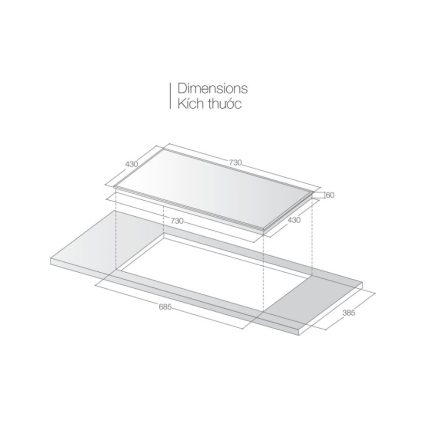 Bếp từ đôi Lorca LCI 816 PLUS lắp âm 2 Kích thước bếp từ đôi Lorca LCI 816 PLUS lắp âm