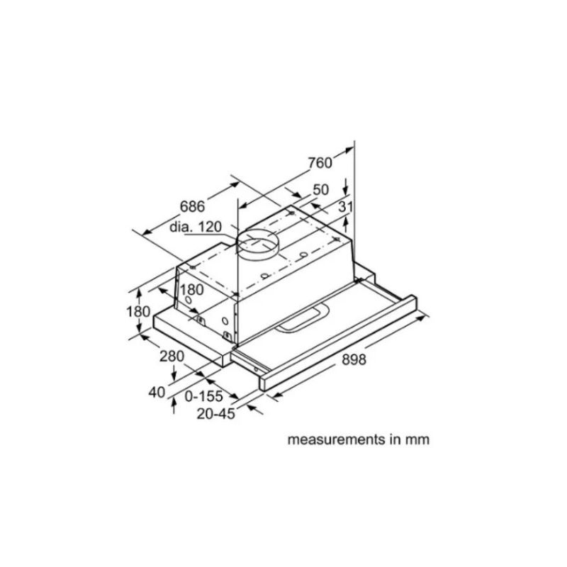 Kích thước máy hút mùi Bosch DHI923GSG Kích thước máy hút mùi Bosch DHI923GSG