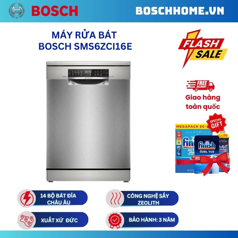 Máy rửa bát Bosch SMS6ZCI16E serie 6, độc lập