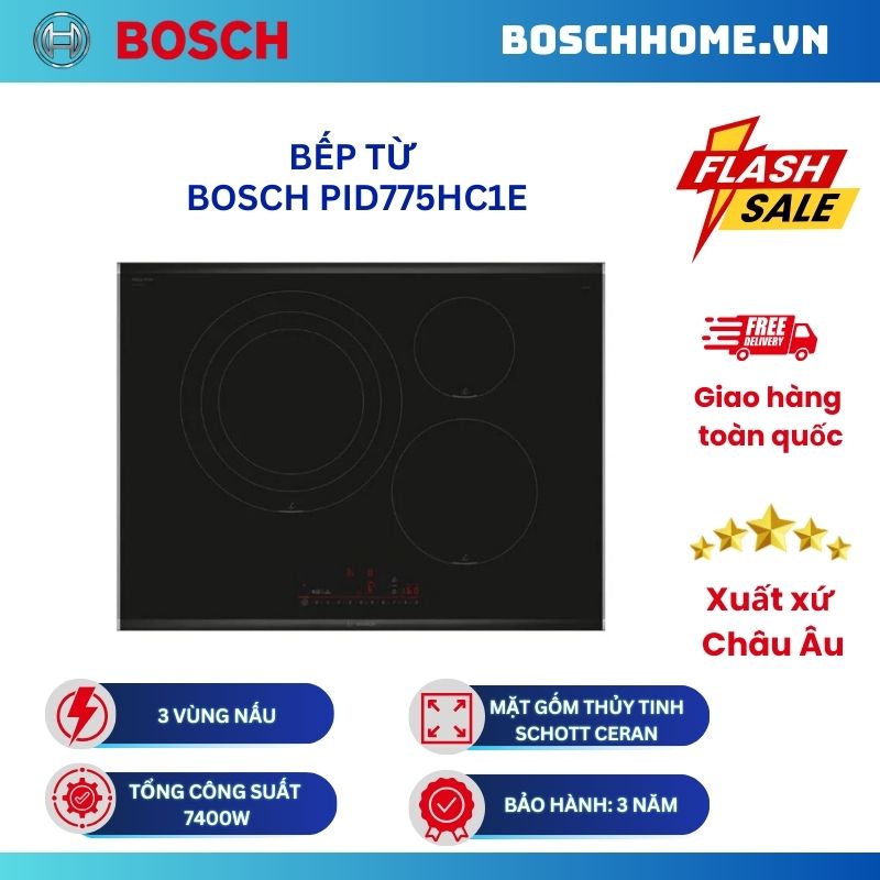 Bếp từ Bosch 3 vùng nấu PID775HC1E lắp âm