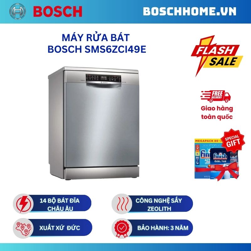 Máy rửa bát Bosch SMS6ZCI49E serie 6, độc lập
