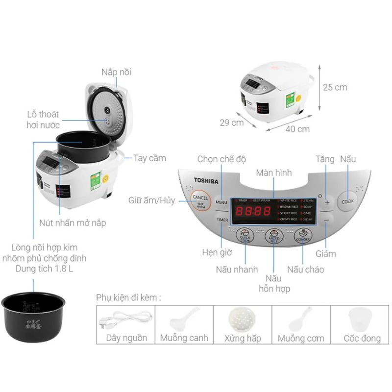Ảnh nồi cơm điện Toshiba RC-18DH2PV(W) 1.8 lít Ảnh nồi cơm điện Toshiba RC-18DH2PV(W) 1.8 lít