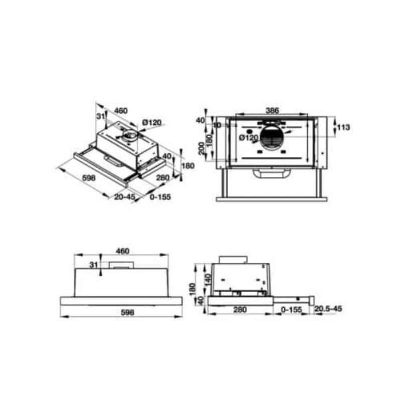 Kích thước máy hút khử mùi âm tủ dạng kéo Hafele HH TI60D 539.81.083 Kích thước máy hút khử mùi âm tủ dạng kéo Hafele HH TI60D 539.81.083