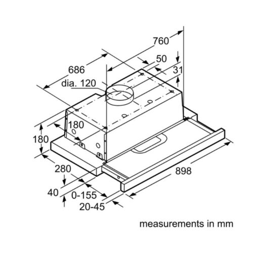 Máy hút mùi âm tủ Bosch DHI923GSG 4 Kích thước máy hút mùi âm tủ Bosch DHI923GSG