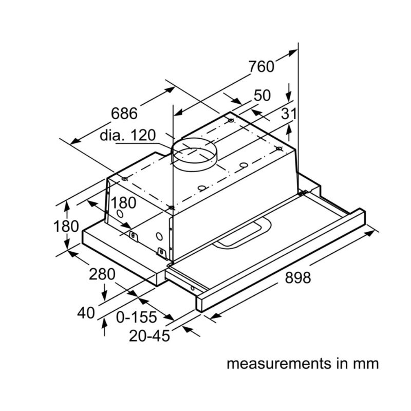 Kích thước máy hút mùi âm tủ Bosch DHI923GSG Kích thước máy hút mùi âm tủ Bosch DHI923GSG