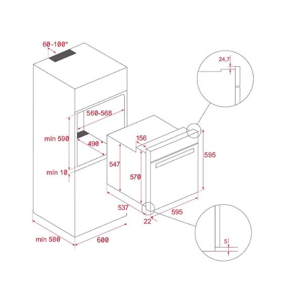 Kích thước của Lò nướng Teka HLB 8415 BK (có khay hấp) Kích thước của Lò nướng Teka HLB 8415 BK (có khay hấp)