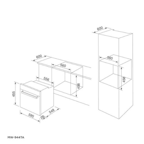 Lò nướng kết hợp vi sóng âm tủ Malloca MW-944TF 4 Kích thước của Lò nướng kết hợp vi sóng âm tủ Malloca MW-944TF