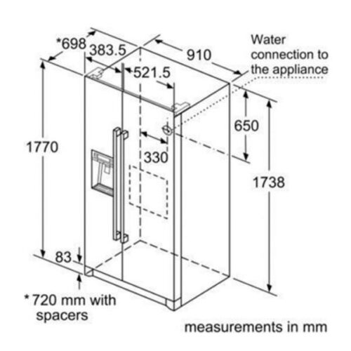 Tủ lạnh Side By Side Bosch KAI90VI20 3 Kích thước của Tủ lạnh Side By Side Bosch KAI90VI20