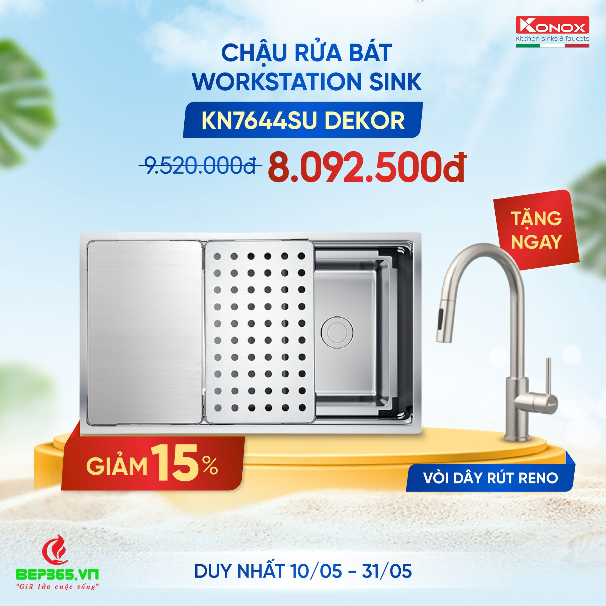 Chậu rửa bát Konox Workstation - Undermount Sink KN7644SU Dekor Chậu rửa bát Konox Workstation - Undermount Sink KN7644SU Dekor