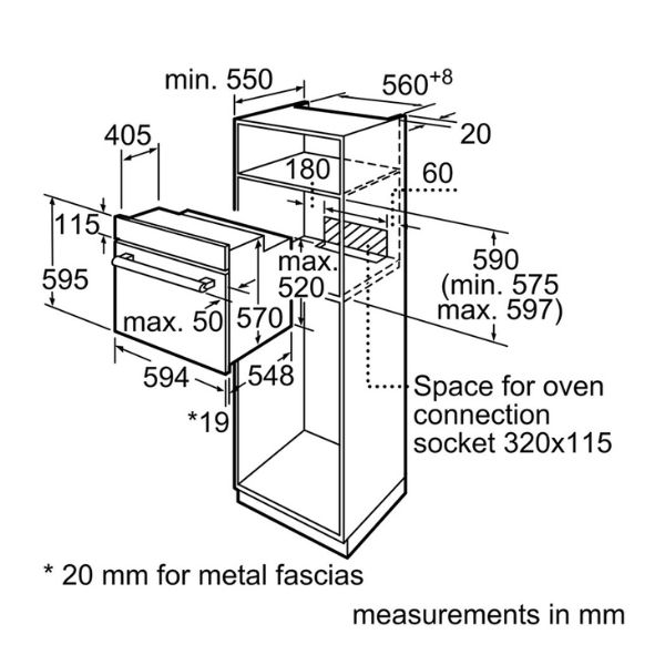Kích thước của Lò Nướng Bosch HBF134EB0K Series 2 Kích thước của Lò Nướng Bosch HBF134EB0K Series 2