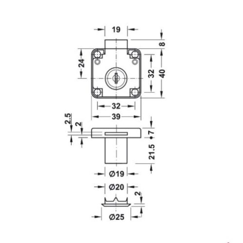 Khóa vuông Econo cửa dày 22mm Hafele 232.01.220 3 Khóa vuông Econo vửa dày 22mm Hafele 232.01.220