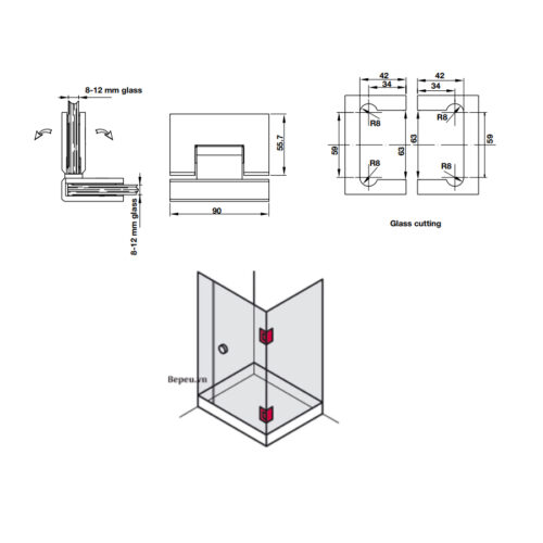 Bản lề kính - kính 90º màu đen Hafele 981.77.907 3 Kích thước của Bản lề kính - kính 90º màu đen Hafele 981.77.907