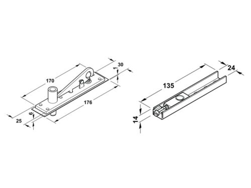 Bas kẹp trên cho bản lề sàn Hafele 932.84.901 3 Kích thước của Bas kẹp trên cho bản lề sàn Hafele 932.84.901