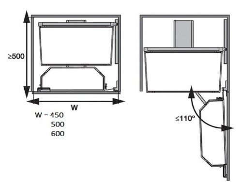 Bộ đựng thực phẩm 6 tầng 500/1700mm TANDEM ARE Hafele 545.93.433 3 Kích thước của Bộ đựng thực phẩm 6 tầng 500/1700mm TANDEM ARE Hafele 545.93.433
