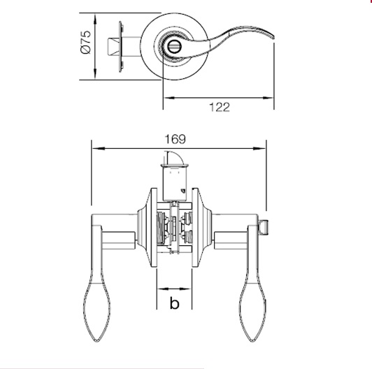 Kích thước của Bộ khóa tay nắm gạt cửa Toilet Hafele 489.10.198 Kích thước của Bộ khóa tay nắm gạt cửa Toilet Hafele 489.10.198