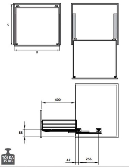 Bộ rổ bát đĩa Cucina Cappella 549.08.148 900mm Inox 304 3 Kích thước của Bộ rổ bát đĩa Cucina Cappella 549.08.148 900mm Inox 304