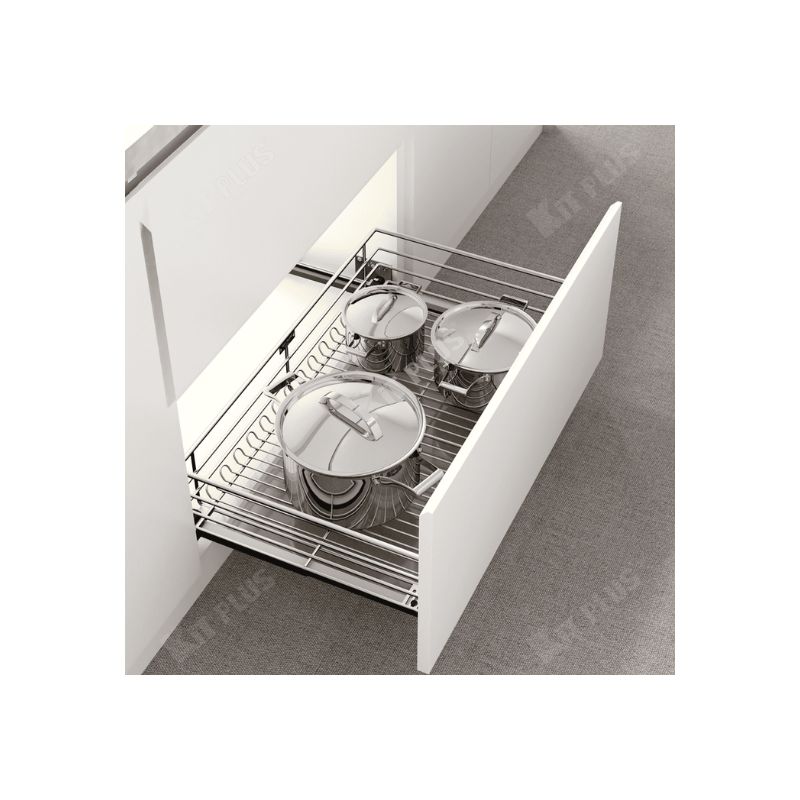Giá xoong nồi nan tròn Inox mờ, ray giảm chấn Kit Plus DG60S Giá xoong nồi nan tròn Inox mờ, ray giảm chấn Kit Plus DG60S
