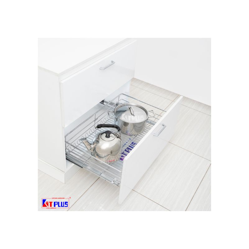 Giá xoong nồi nan tròn Inox mờ, ray giảm chấn Kit Plus DG70S Giá xoong nồi nan tròn Inox mờ, ray giảm chấn Kit Plus DG70S