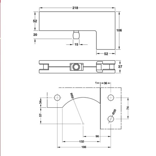 Kẹp kính chữ L Inox mờ Hafele 981.50.040 3 Kích thước của Kẹp kính chữ L Inox mờ Hafele 981.50.040
