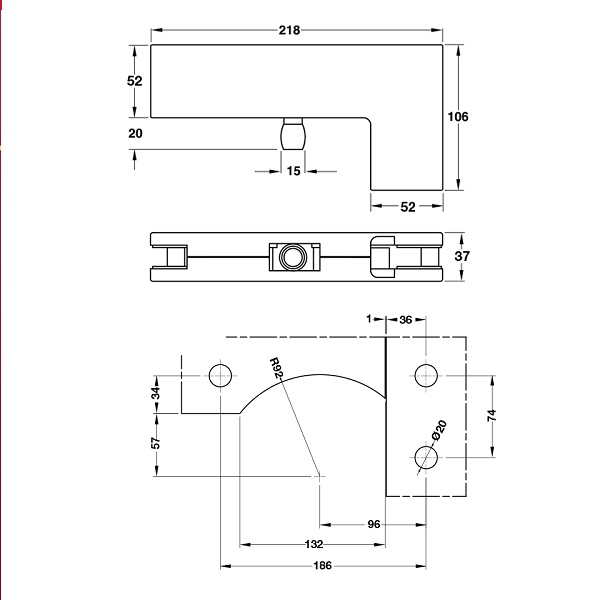 Kích thước của Kẹp kính chữ L Inox mờ Hafele 981.50.040 Kích thước của Kẹp kính chữ L Inox mờ Hafele 981.50.040