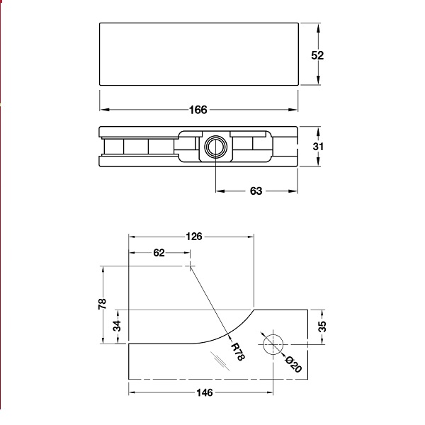 Kích thước của Kẹp kính trên Inox mờ Hafele 981.50.020 Kích thước của Kẹp kính trên Inox mờ Hafele 981.50.020