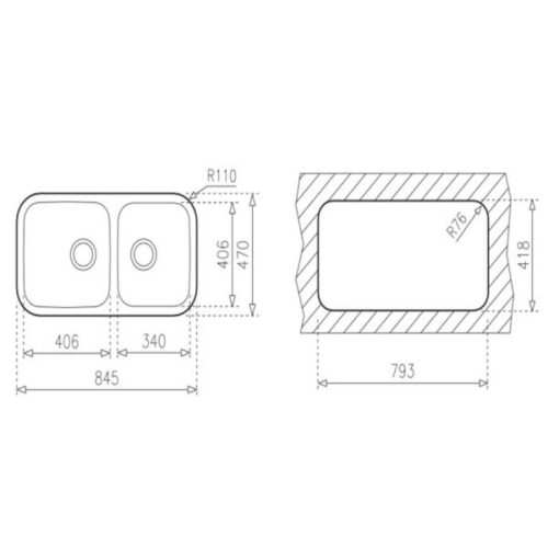 Chậu rửa chén bát Teka BE 2B 845 RHD 10125029 4 Kích thước chậu rửa chén bát Teka BE 2B 845 RHD 10125029