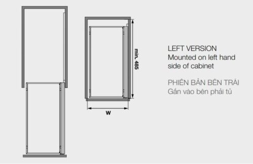 Phụ kiện tủ bếp Hafele 545.53.761 bộ 2 rổ ARENA COMFORT II, 250m, mở trái 3 Kích thước của Phụ kiện tủ bếp Hafele 545.53.761 bộ 2 rổ ARENA COMFORT II, 250m, mở trái