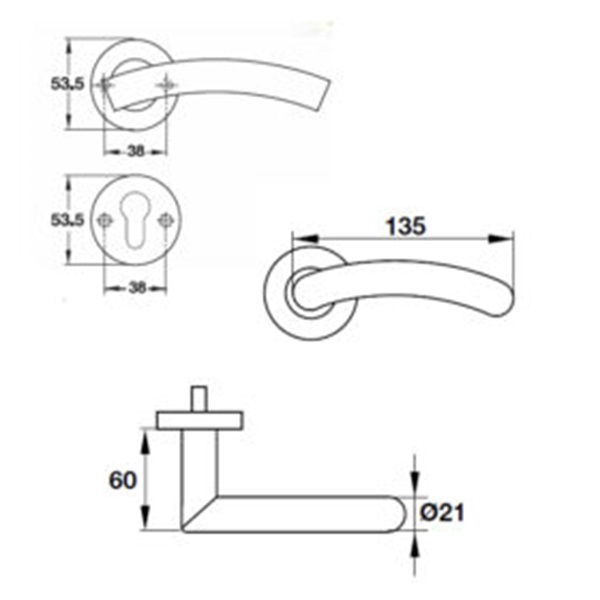 Kích thước của Tay nắm gạt cửa phòng Hafele 903.92.408 Kích thước của Tay nắm gạt cửa phòng Hafele 903.92.408