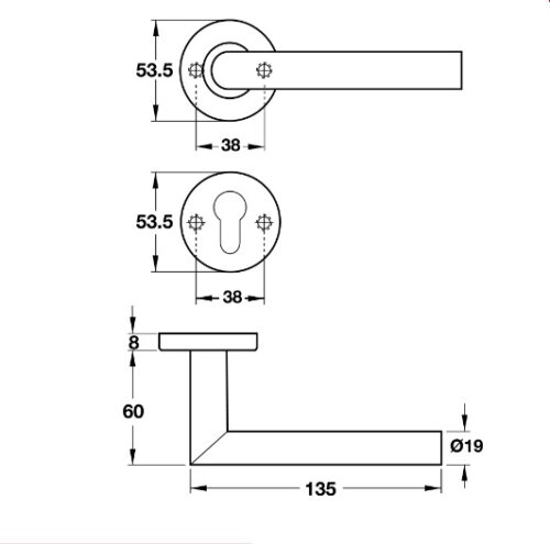 Tay nắm gạt cửa phòng Hafele 903.92.559 3 Kích thước của Tay nắm gạt cửa phòng Hafele 903.92.559