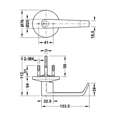 Tay nắm gạt Hafele 911.54.002 3 Kích thước của Tay nắm gạt Hafele 911.54.002