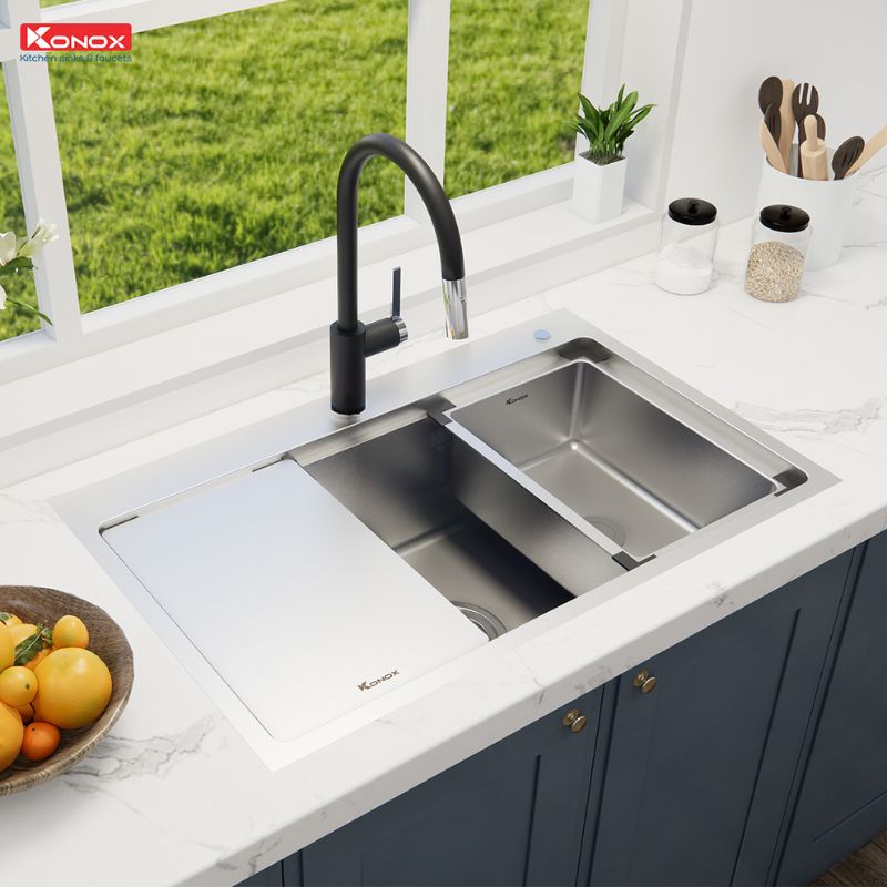 Ảnh chậu rửa bát chống xước Konox Workstation Sink – Topmount Sink KN8151TS Dekor Ảnh chậu rửa bát chống xước Konox Workstation Sink – Topmount Sink KN8151TS Dekor