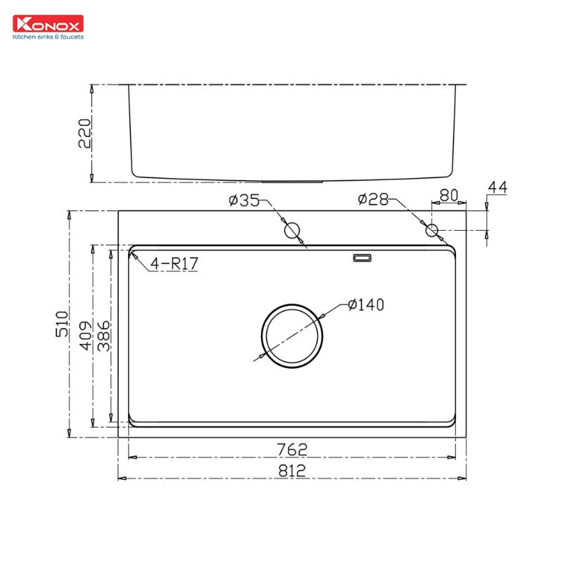 Kích thước chậu rửa bát chống xước Konox Workstation Sink – Topmount Sink KN8151TS Dekor Kích thước chậu rửa bát chống xước Konox Workstation Sink – Topmount Sink KN8151TS Dekor